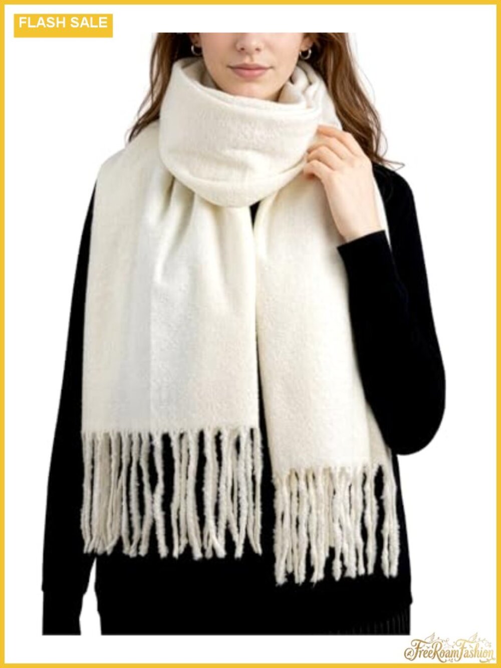 Oversized Cashmere-Feel Winter Scarf with Fringe - Thick Soft Shawl Wrap